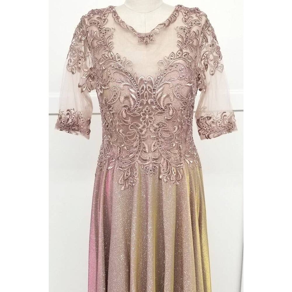 Chicas J006 Missy Maxi Dress Long Sleeve Gown Women Medium Rose Gold Pockets NWT
